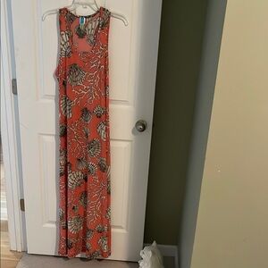 Touch Express-Orange and Gray Sleeveless Maxi Dress
